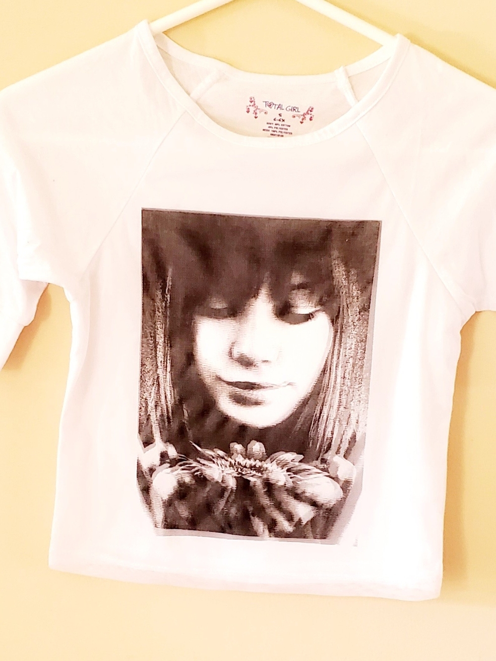 Total Girl White Long Sleeve Tee with Monochrome Portrait Print 6-6X